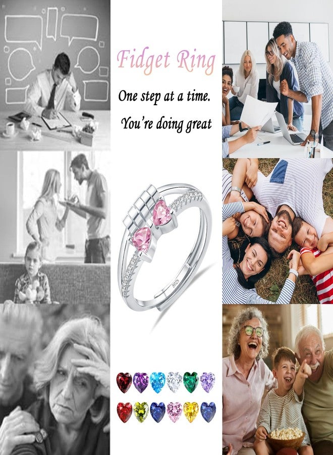 HEEYA Birthstone Rings for Women,Anxiety Ring,Dainty Sterling Silver Plated Bow Spinner Fidget Ring,Adjustable Pink Birthstone Ring for Women,October Birthday Christmas Gifts for Wife Daughter Sister - Image 4